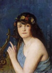 Woman With A Lute by Jeno Kemendy
