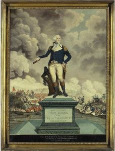 A Portrait Of General George Washington Against The Backdrop Of A Battle Scene, Possibly The Whiskey Rebellion Riots A Portrait Of General George Washington Against The Backdrop Of A Battle Scene, Possibly The Whiskey Rebellion Riots