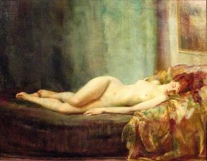 A Reclining Female Nude by Geza Kende