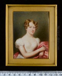 A Lady, Wearing White Dress With Short Puff Sleeves And Cerise Cloak With Embroidered Trim A Lady, Wearing White Dress With Short Puff Sleeves And Cerise Cloak With Embroidered Trim