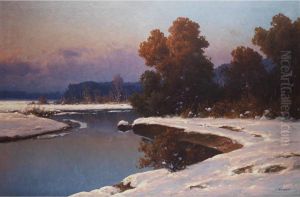 Bachlauf Mit Verschneiten Ufern by Carl Kenzler