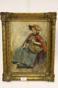 Vrouw Met Rode Cape En Mand by Anna Elisabeth Kerling