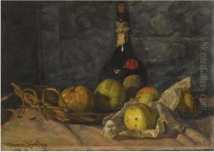 A Still Life With A Bottle And Fruit In A Basket by Anna Elisabeth Kerling