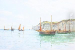 Fishing Boats In Calm Water Off Thecoast by Frederick B. Kerr