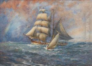 Sailing Vessels In A Stiff Breeze by George Cochrane Kerr