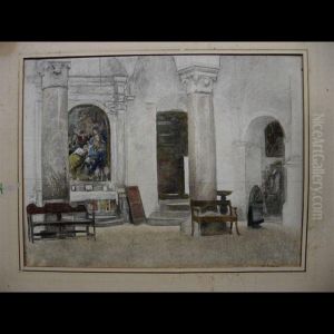 Church Interior Study by James Kerr-Lawson