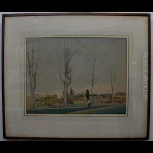Mother & Child Walking Along With Donkeys Ahead by James Kerr-Lawson