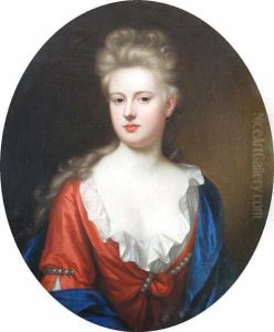 Portrait Of A Lady Wearing A Red Dress, Half Length, Oval