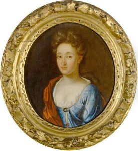 Portrait Of A Lady, Bust-length, In A Blue Dress And A Red Shawl