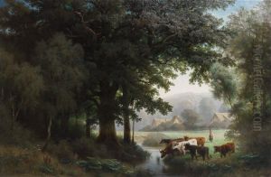 Les Vaches Au Pre by August Kessler