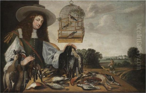 A Huntsman With The Spoils Of The Chase And Three Finches In Abirdcage - view 1
