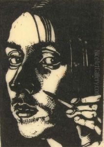 Zelfportret Met Hand En Penseel by Dick Ket
