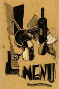 Menukaart; Stilleven Met Fles, Glas En Peren by Dick Ket