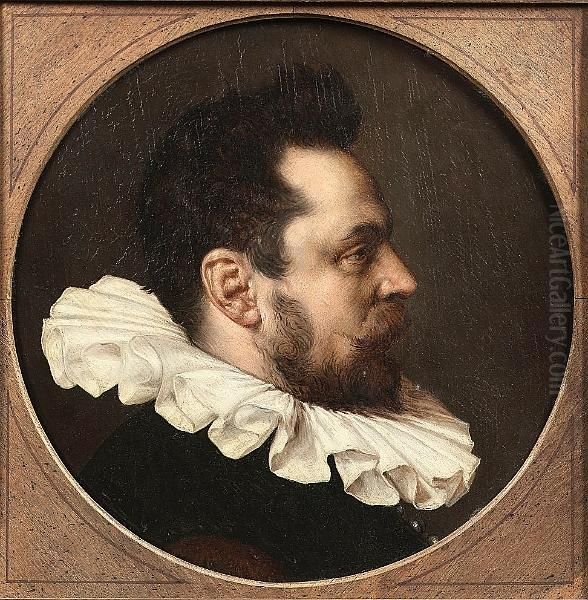 Portrait Of Gentleman In Profile, Bust Length, Wearing A Black Tunic And A White Ruff - view 1