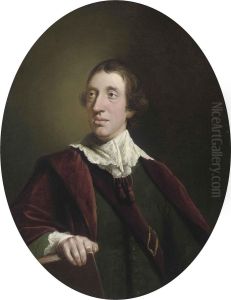 Portrait Of A Gentleman, Half-length, In A Green Coat And Redrobes, His Right Hand Resting On A Book