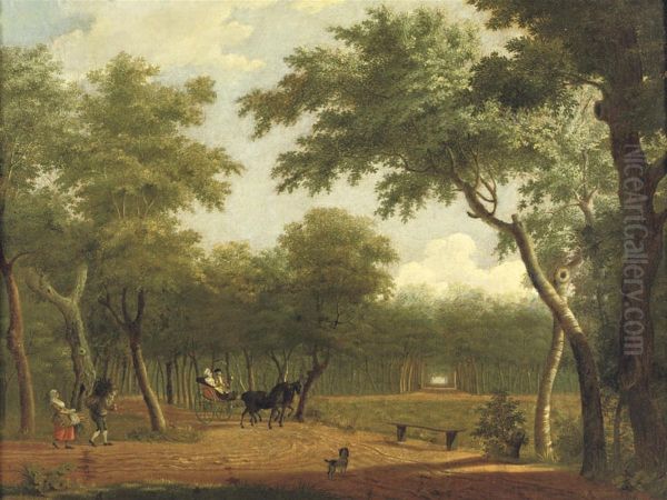 A Wooded Landscape With An Elegant Couple In A Horse-drawn Carriage - view 1
