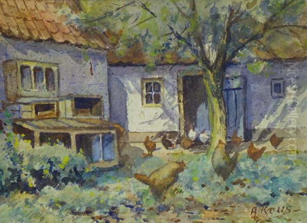 Chickens In A Courtyard Setting - view 1