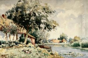 Boerderijen Aan De Vaart. Gesigneerd by Adriaan Keus