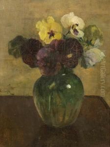 A Still Life With Pansies In A Vase
