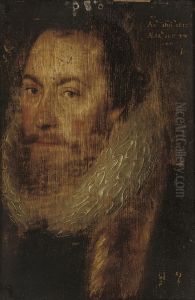 Portrait Of A Gentleman, Bust-length, In A White Ruff And Fur Coat by Adriaen Thomasz. Key