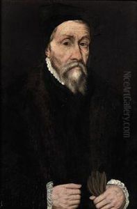 Portrait Of A Man, Half-length, In A Black Costume And Hat, Holdinga Pair Of Gloves