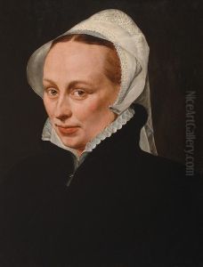 Portrait Of A Lady In A Black Dress Witha White Collar And Lace Cap