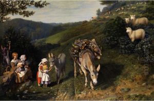 Familie In Idyllischer Landschaft by Friedrich Wilhelm Keyl
