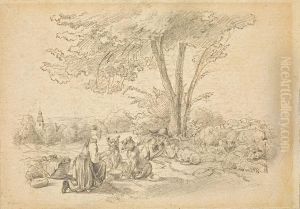 Junges Paar Mit Zweihunden by Friedrich Wilhelm Keyl