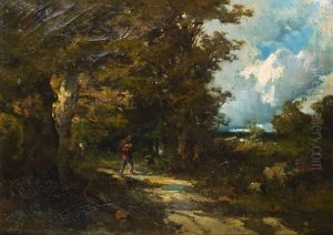 Paysan Sur Le Chemin A L""oree Du Bois by Emile Keymeulen