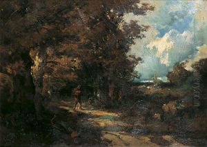 Paysan Sur Le Chemin A L?oree Du Bois by Emile Keymeulen