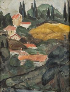 Sydlandsk Landskap Med Hus by Ragnhild Keyser