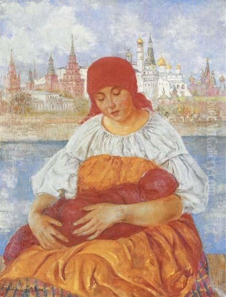 Mother And Child In Front Of The Kremlin - view 1