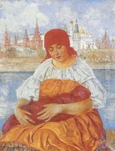 Mother And Child In Front Of The Kremlin by Ekaterina Khachura Falileeva