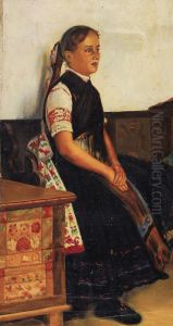Portrait Of A Young Woman In Traditional Dress by Nikolai Vasilievich Kharitonov