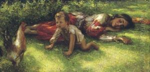 A Gypsy With A Cockerel And Baby
