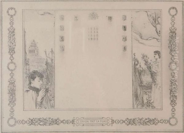 'frontispice Pour L'album Realise A L'occasion De L'exposition Universelle De Liege - view 1