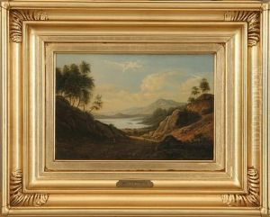 Moutain Landscape With Walking Persons by Frederik J.C. Kiaerskou
