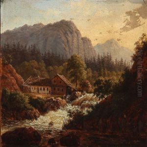 View From Norway With A Water Mill At A Stream
