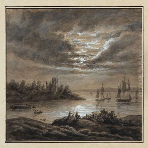 Coastal Scene In Moonlight by F. C. Kiaerskou