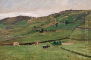 Landskap Med Beitende Kuer by Kitty Christine Kielland