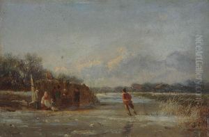 Hollands Ijslandschap Metschaatsers En Figuren Bij 'koek-en-zopie' by George Laurens Kiers