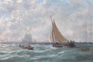 Fishing And Other Boats Off The Coast by George Laurens Kiers