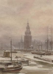 The Montelbaanstoren In Winter, Amsterdam by George Laurens Kiers