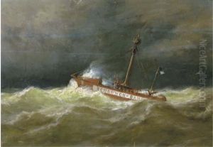 The Schouwen Bank Light Vessel At Sea by George Laurens Kiers