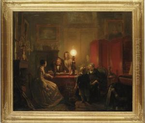 A Family Gathered Around A Lamplit Table