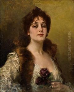 Dame Mit Rosen by Conrad Kiesel
