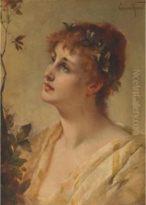 A Red Haired Beauty In A Garden by Conrad Kiesel