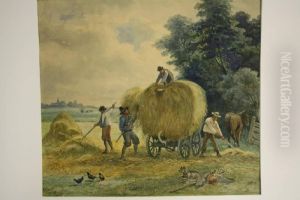Hooiende Boeren Aan De Rand Van Het Veld by Jan Elias Kikkert