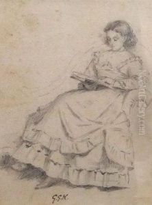 Study Of A Woman Reading by George Goodwin Kilburne