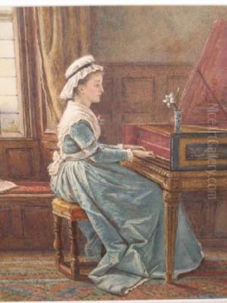 Interior With Young Woman Playing A Harpsichord - view 1